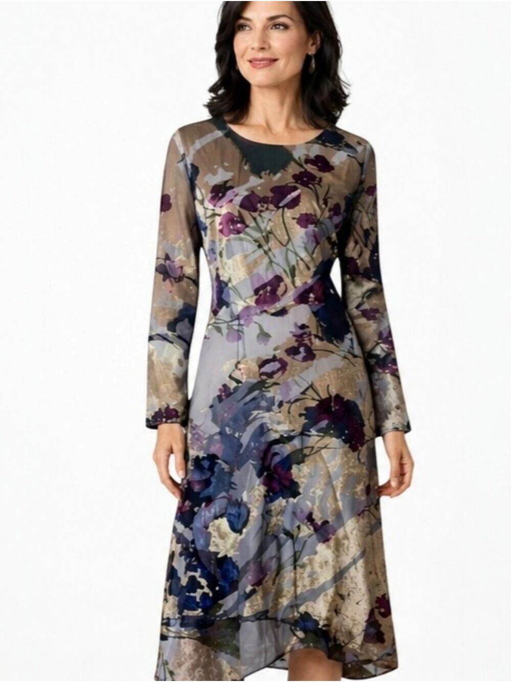 Soft Surroundings Annika Dress XL NWT Aster Gray Velvet Floral
